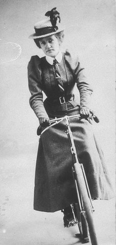 Studio photograph of Annie Dawson Wallace seated on a bicycle - Sydney, NSW, 1899