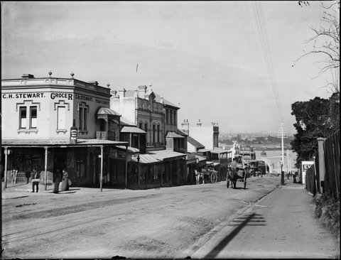 Milson's Point street scene with horses and carts, c. 1900