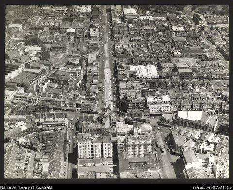 William Street Sydney from air, c. 1950