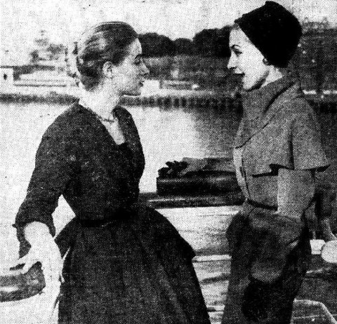American model, Barbara Phillips (left), and Marisa Martelli at the fashion parade in M.V. Sydney, 1953