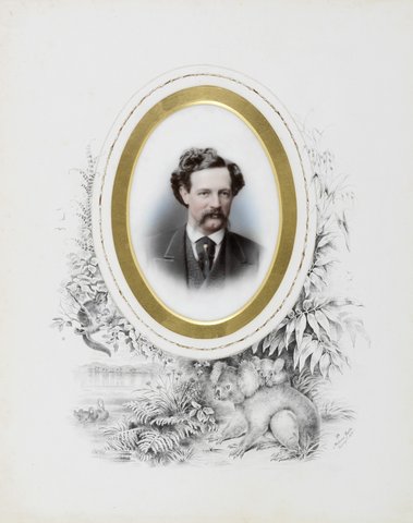 Walter Russell Hall (portrait) with vignette drawn by Helena Forde, Sydney, 1874, c. 1874