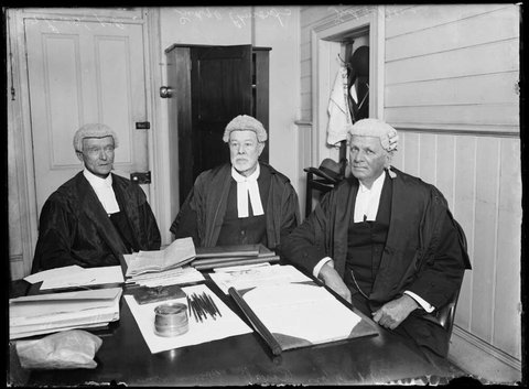 Judge Bevan, Mr E.J. Loxton KC and Judge Edmonds during the Piddington Royal Commission, Sydney, 1927