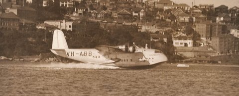 Empire flying boat Coolangatta landing at Rose Bay, Sydney 1938