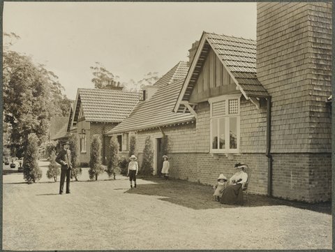 John Sullman and family, back yard, Ingleholme, Boomerang Street, Turramurra, c. 1900