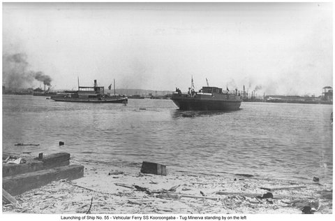 Launching of Sydney vehicular ferry KOOROONGABA, c. 1921