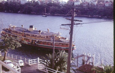 Sydney Ferry KANANGRA approaching Musgrave Street Wharf (Mosman South) 1960s