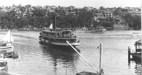 Sydney Ferry KIANDRA approaching Mosman Bay wharf 1915