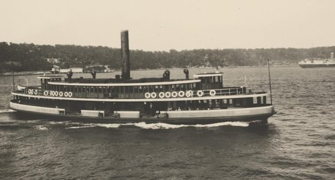 Sydney Ferry KANANGRA rounding Cremorne Point ca 1930, c. 1930