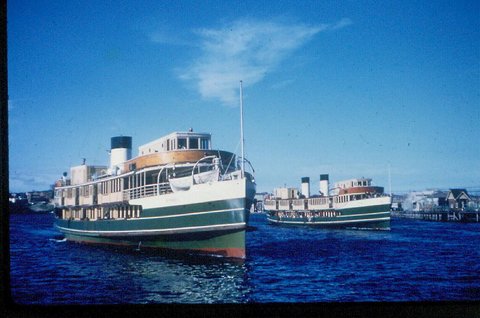 Sydney Ferries BARAGOOLA and NORTH HEAD both approaching Circular Quay wharf 24 Jan 1964