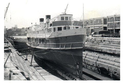 Sydney Ferry NORTH HEAD in Cockatoo Island Dock for maintenance 1975