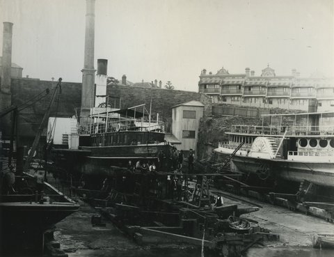 Sydney Ferries BRIGHTSIDE and MILLIE at Morts Dock c1900, c. 1900