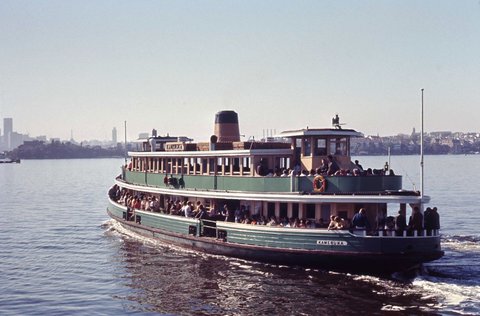 Sydney ferry KAMERUKA on Sydney Harbour just after leaving Valentia St Wharf Woolwich, 1971