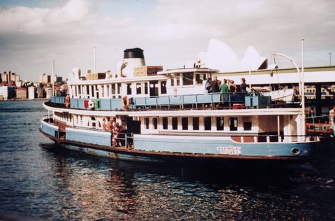 Sydney Ferry KARINGAL at Circular Quay in Public Transport Commission colours 1974