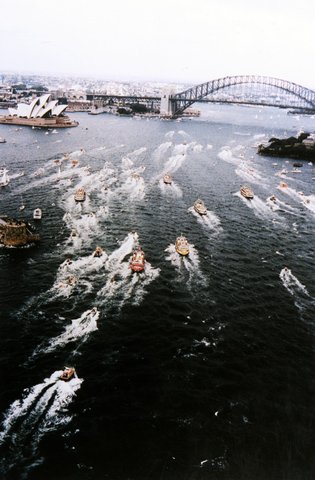 Sydney ferries in the annual Great Ferry Boat race, circa mid 1980s