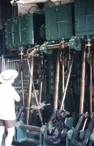 Sydney ferry KARRABEE original steam engine from ferry PHEASANT at Powerhouse Museum Castle Hill depot, 1988