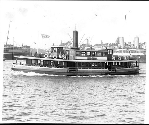 Sydney ferry LADY EDELINE leaves Sydney Cove circa 1930, c. 1930