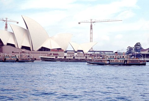 Sydney ferries LADY EDELINE and LADY FEGUSON and NORTH HEAD in Sydney Cove Circular Quay 17 January 1971