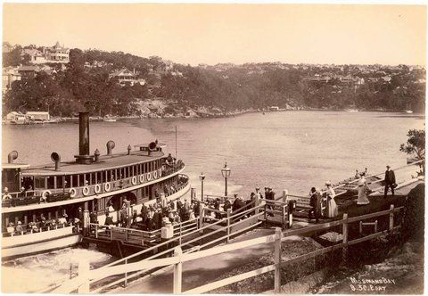 Sydney ferry KAREELA at Musgrave Street Wharf in Mosman Bay circa 1910, c. 1910