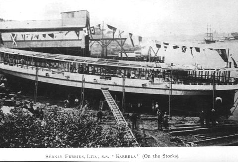 Sydney ferry KAREELA on stocks probably on launching day 31 May 1905