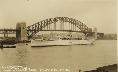 SS Franconia, Cunard Line ship, Sydney Harbour, 2 March 1934, c. 1930