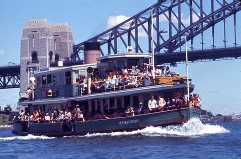 Sydney ferry LADY FERGUSON leaving Circular Quay on Sydney Harbour 30 December 1970