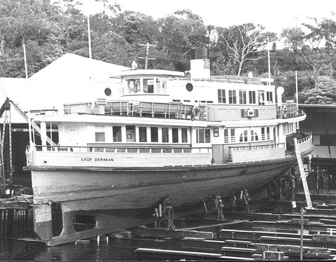 Sydney ferry LADY DENMAN on Woodleys slip 1975