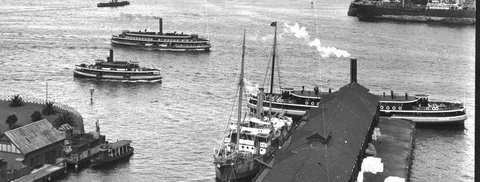 Sydney ferries LADY DENMAN and KUTTABUL at Sydney Cove circa 1920s