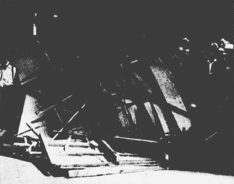 Cabin collapsed on car after storm, Sydney, 1938