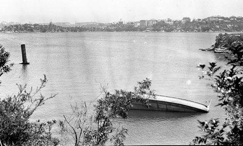 Sydney ferry GREYCLIFFE remains on Whiting Beach following collision with SS TAHITI Nov 1927