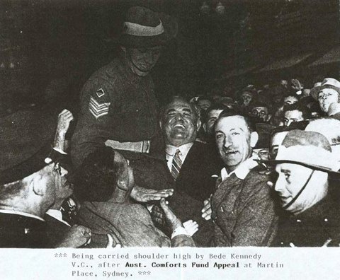 Reg Rattey on Bede Kennedys Shoulders, 1945