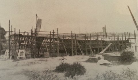 Sydney ferry BINNGARRA under construction at Clarkes Point Woolwich circa 1905, c. 1905