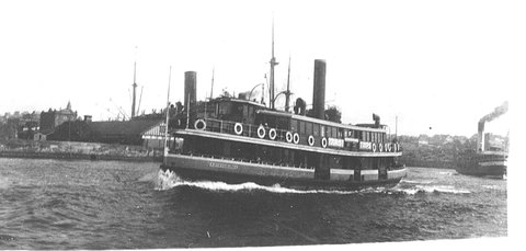 Sydney ferry KOOKOOBURRA rounding FORT MACQUARIE at BENNELONG POINT with a Manly ferry behind probably 1920s