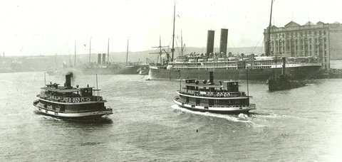 Sydney ferries KIRRIBILLI and CARABELLA in Sydney Cove, 1900–16