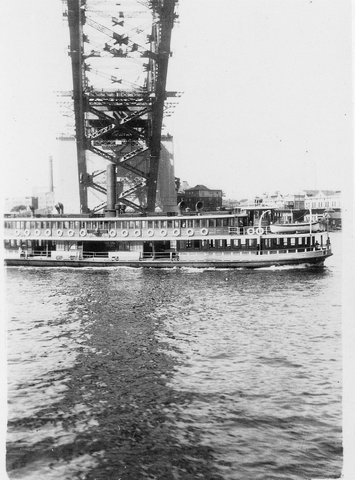 Sydney ferry KAI KAI under the Sydney Harbour Bridge circa 1928, c. 1928