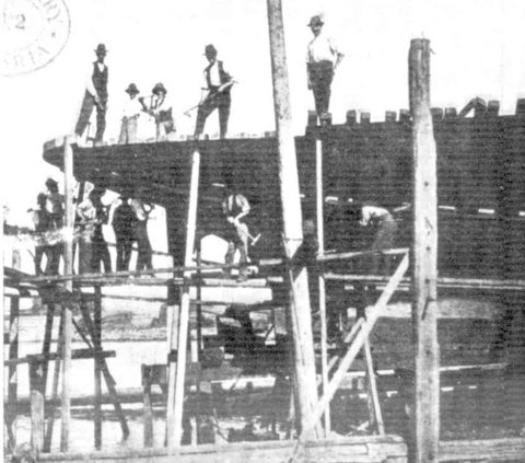 Sydney ferry KOREE under construction at David Drake yard in Balmain, 1901